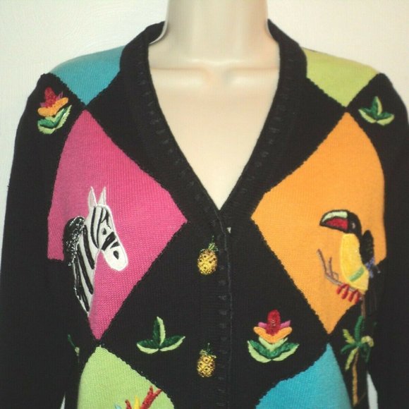 Jack B. Quick Sz M Cardigan Sweater Jungle Animals - Picture 2 of 5